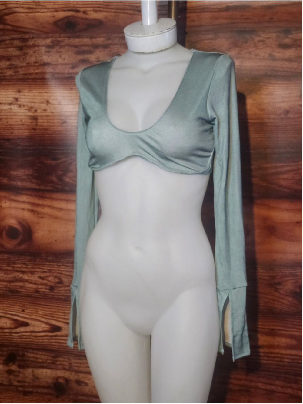 Women's Tiger Mist Crop Top Size S Green Long Sleeve